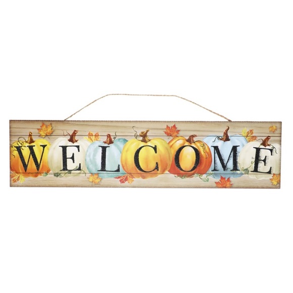 NWT Stunning Colorful Pumpkins Black Glittered Wooden Welcome Decoration Sign - Picture 11 of 17